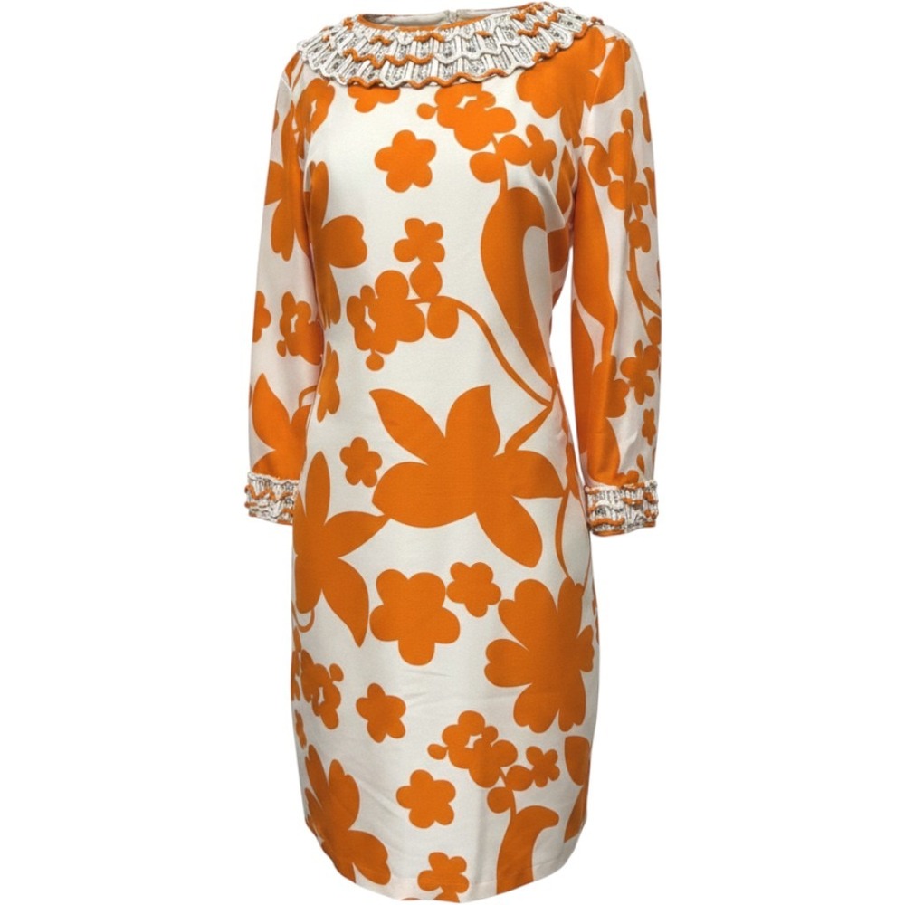 Tory Burch White and Orange Floral Mini Dress